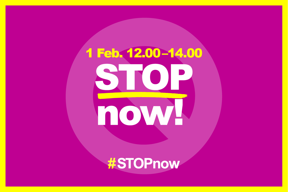 STOP now! logo in English.